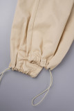 Apricot Casual Solid Backless Spaghetti Strap Sleeveless Two Pieces