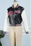 Pink Casual Patchwork Contrast Zipper Collar Outerwear