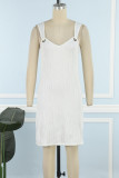 White Casual Solid Patchwork O Neck Vest Dress Dresses
