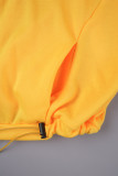 Yellow Casual Solid Patchwork Draw String Pocket Zipper Hooded Collar Long Sleeve Two Pieces