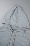 Grey Casual Solid Slit Hooded Collar Tops