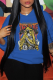 Royal Blue Vintage Print Skull Draw String Hooded Collar Tops