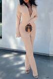 White Casual Solid Patchwork Turndown Collar Long Sleeve Two Pieces