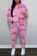 Light Pink Casual Print Basic Hooded Collar Long Sleeve Two Pieces