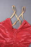 Pink Sexy Formal Gradual Change Print Backless Pleated Spaghetti Strap Evening Dress Dresses