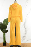 Yellow Casual Solid Patchwork Draw String Pocket Zipper Hooded Collar Long Sleeve Two Pieces