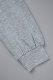 Grey Casual Solid Slit Hooded Collar Tops