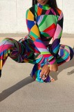 Colour Casual Not Positioning Printed Basic Turtleneck Long Sleeve Two Pieces