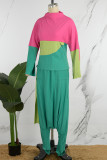 Green Casual Solid Patchwork Hooded Collar Long Sleeve Two Pieces