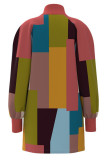 Multicolor Elegant Color Lump Patchwork Turtleneck Straight Dresses