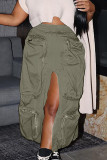 Khaki Street Solid Patchwork Pocket High Opening Zipper Straight High Waist Straight Solid Color Bottoms