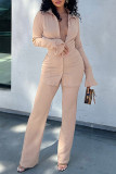 White Casual Solid Patchwork Turndown Collar Long Sleeve Two Pieces