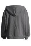 Grey Street Solid Hollowed Out Patchwork Pocket Hooded Collar Tops