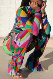 Colour Casual Not Positioning Printed Basic Turtleneck Long Sleeve Two Pieces
