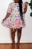 White Casual Patchwork Sequins O Neck Short Sleeve Dress