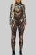 Brown Sexy Print Patchwork Zipper O Neck Skinny Jumpsuits