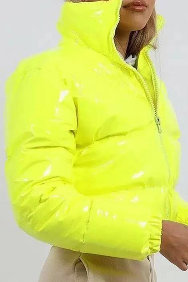 Yellow Sexy Solid Patchwork Zipper O Neck Outerwear