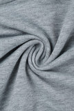 Grey Casual Solid Slit Hooded Collar Tops