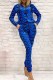 Blue Casual Print Letter Hooded Collar Long Sleeve Two Pieces