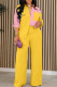 Yellow Casual Color Block Patchwork Pocket Buckle Shirt Collar Long Sleeve Two Pieces