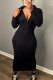 Black Casual Solid Patchwork Zipper Collar Long Sleeve Dresses