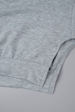 Grey Casual Solid Slit Hooded Collar Tops