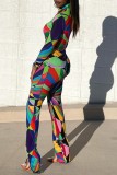 Colour Casual Not Positioning Printed Basic Turtleneck Long Sleeve Two Pieces
