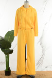 Yellow Casual Solid Patchwork Draw String Pocket Zipper Hooded Collar Long Sleeve Two Pieces