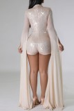 Black Sexy Patchwork Hollowed Out Sequins Half A Turtleneck Skinny Romper