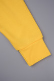 Yellow Casual Solid Patchwork Draw String Pocket Zipper Hooded Collar Long Sleeve Two Pieces
