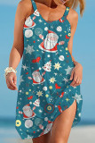 Santa Claus Casual Print Patchwork Spaghetti Strap Printed Dress Dresses