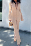 White Casual Solid Patchwork Turndown Collar Long Sleeve Two Pieces