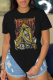 Black Street Daily Print Skull Patchwork O Neck T-Shirts