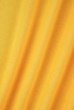 Yellow Casual Solid Patchwork Draw String Pocket Zipper Hooded Collar Long Sleeve Two Pieces
