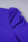 Blue Elegant Solid Patchwork Fold Half A Turtleneck Long Sleeve Two Pieces