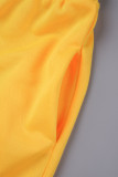 Yellow Casual Solid Patchwork Draw String Pocket Zipper Hooded Collar Long Sleeve Two Pieces