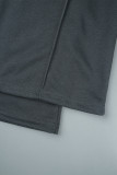 Dark Gray Casual Solid Patchwork Draw String Pocket O Neck Long Sleeve Two Pieces