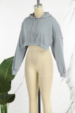 Grey Casual Solid Slit Hooded Collar Tops