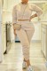 Khaki Casual Solid Basic Hooded Collar Long Sleeve Two Pieces