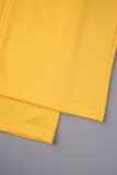 Yellow Casual Solid Patchwork Draw String Pocket Zipper Hooded Collar Long Sleeve Two Pieces
