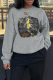 Dark Gray Vintage Print Patchwork O Neck Tops