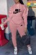 Pink Casual Sportswear Print Letter Hooded Collar Long Sleeve Two Pieces