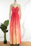 Pink Sexy Formal Gradual Change Print Backless Pleated Spaghetti Strap Evening Dress Dresses