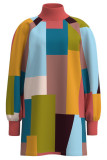 Multicolor Elegant Color Lump Patchwork Turtleneck Straight Dresses