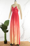 Pink Sexy Formal Gradual Change Print Backless Pleated Spaghetti Strap Evening Dress Dresses