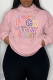 Pink Street Print Draw String Hooded Collar Tops