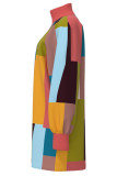 Multicolor Elegant Color Lump Patchwork Turtleneck Straight Dresses