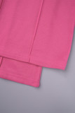 Pink Casual Solid Patchwork Draw String Pocket O Neck Long Sleeve Two Pieces