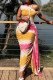Yellow Pink Street Print Patchwork One Shoulder Printed Dress Dresses