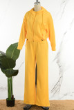 Yellow Casual Solid Patchwork Draw String Pocket Zipper Hooded Collar Long Sleeve Two Pieces